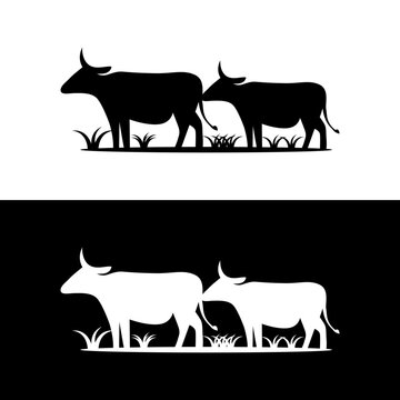 Silhouette style cow logo illustration vector