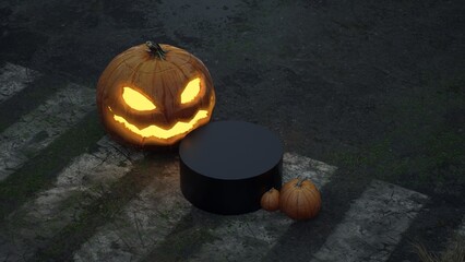 Halloween Pumpkins in epic scene. showcase proudact Background. 3D render