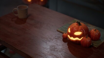 Halloween Pumpkins in epic scene. showcase proudact Background. 3D render