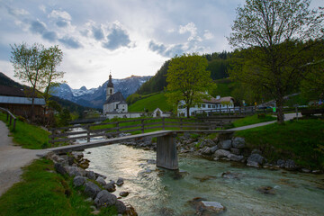 Berchtesgaden National Park, Germany. Parish Church of St. Sebastian in the village of Ramsau