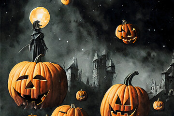 Halloween Pumpkins in epic scene. showcase proudact Background. 3D render