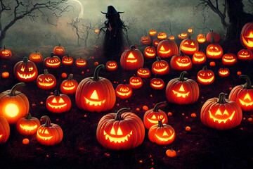 Halloween Pumpkins in epic scene. showcase proudact Background. 3D render