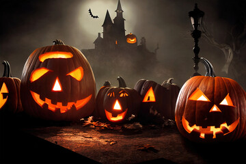 Halloween Pumpkins in epic scene. showcase proudact Background. 3D render