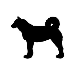 Laika dog. Black silhouette of a dog on a white background. Vector illustration
