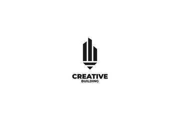 Creative pencil with building logo design vector illustration