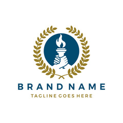 University education logo, Hand take torch design icon template illustration