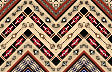 Ethnic geometric abstract seamless pattern design. Native American Navajo Aztec pattern vector elements designed for background, wallpaper, print, wrapping, tile. vector illustration. Embroidery style