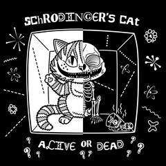 Black and white abstract illustration of Schrodinger s cat.