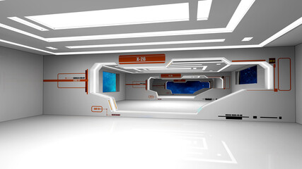 3d render. Futuristic spaceship corridor interior © Miguel Aguirre