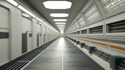 3d render. Futuristic spaceship corridor interior © Miguel Aguirre