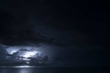 Nightshot: flashes of lightning in thunderstorm scenery around Curacao, the Caribbean