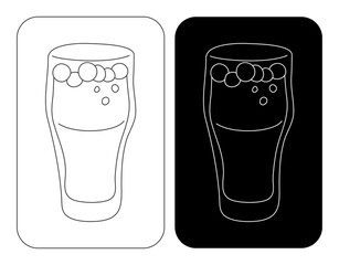 Beer glass with bubbles in thin lines. Cartoon sketch graphic design. Doodle style. Black white hand drawn image. Party drink concept for restaurant, cafe, party. Freehand drawing. Two kinds.