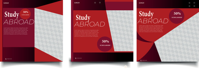 Study abroad social media post or higher education instagram web banner square flyer template