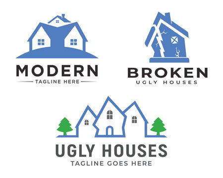 Broken ugly houses modern logo, Broken house icon vector. Trendy flat broken house icon from meteorology collection isolated on white background with modern 