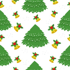 Christmas seamless pattern with Christmas tree and Christmas bell. New Year beautiful vector illustration.