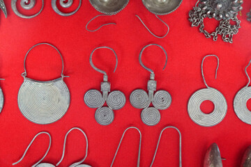 Ancient silver earrings of Thai ethnic people in the north of Thailand.