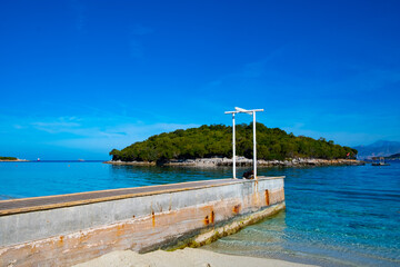 White sand beaches and blue water in Ksamil in Albania