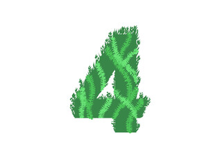 Green number  4  - Foliage style - obrazy, fototapety, plakaty