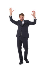 Business man hands up winner