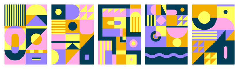 Modern abstract posters set. Minimal covers design. Colorful geometric background. Flat vector illustration with geometric shapes.