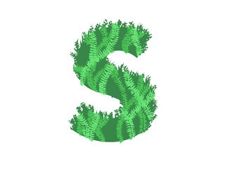 Green letter  S  - Foliage style - obrazy, fototapety, plakaty
