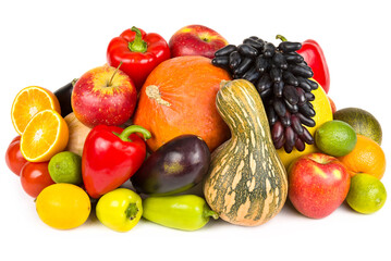Vegetables and fruits isolated on a white .