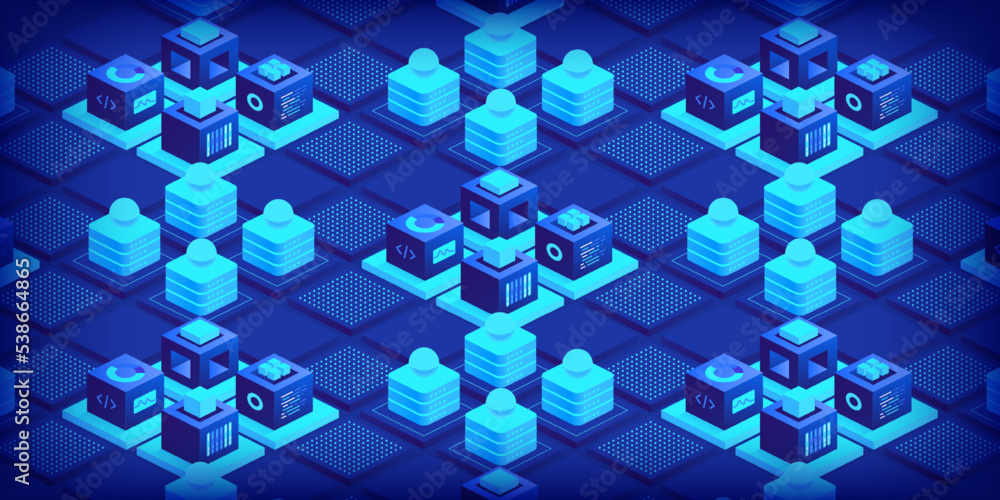 Poster abstract technology background blockchain concept banner futuristic information isometric digital bl