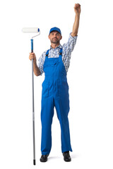 House painter with arms raised