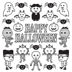 Cute cartoon style Halloween graphic with Happy Halloween message