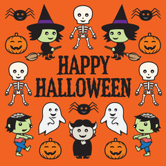 Cute cartoon style Halloween graphic with Happy Halloween message
