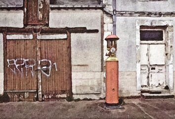 aquarelle de pompe à essence ancienne