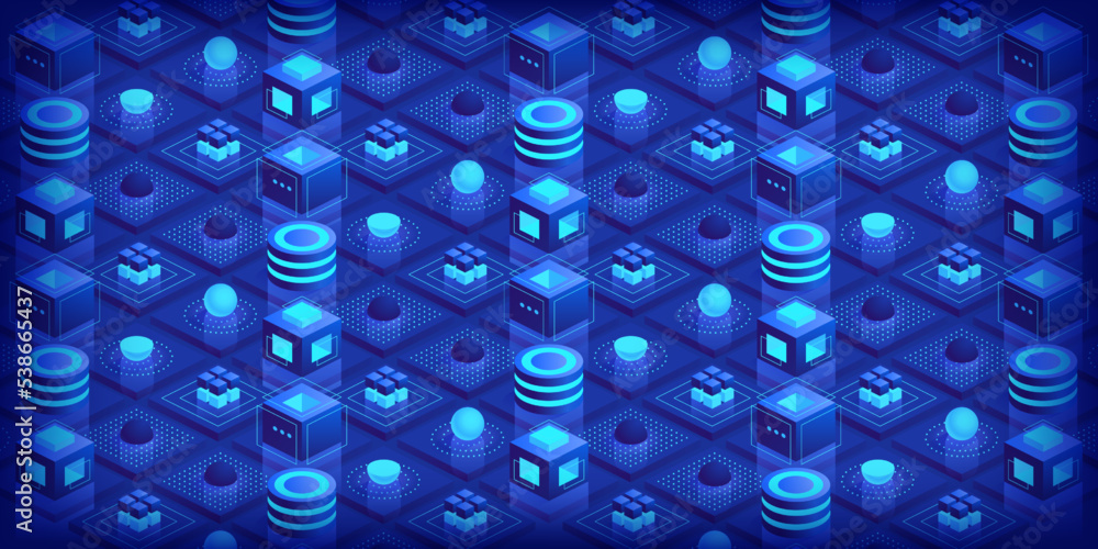 Poster abstract futuristic isometric background technology connection digital data and big data concept blo