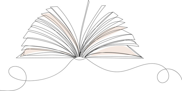 recommend clip art: book drawing by one continuous line, isolated vector