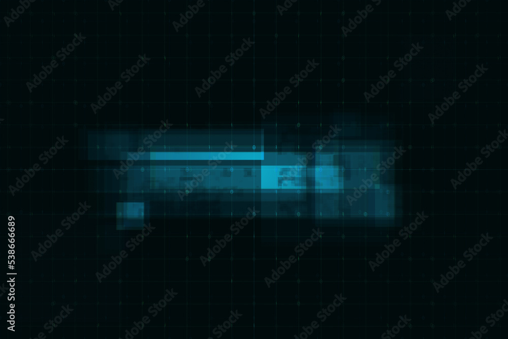 Poster dark abstract technological background with blue blurred pixel spots. 3d rendering
