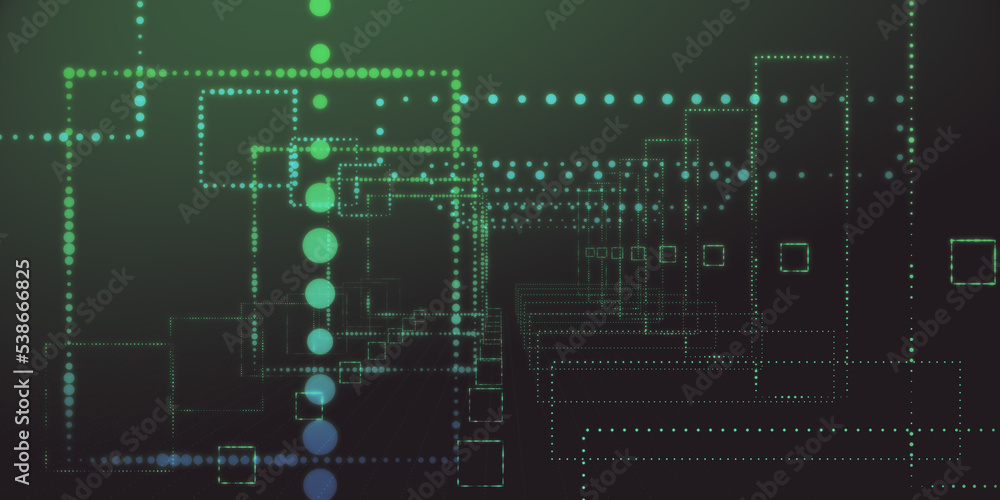 Poster Abstract technology background with foggy rows of dots. 3D rendering