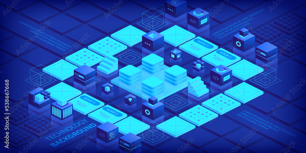 Poster technologies background concept. abstract futuristic cubes design and different geometric shapes. di