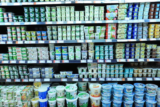 Digoin, France - september 16th 2022: Dessert aisle in supermarket