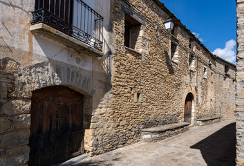 Fototapeta na wymiar typical Spanish pyrenees dwellings builty of local stone and wood 