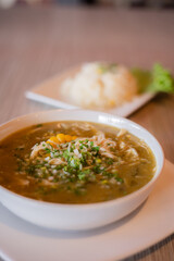 Plate of typical Colombian soup with rice
