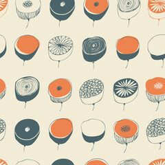 Flowers seamess vector pattern. Floral decorative texture. Drawn background in scandinavian style