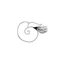 Logo template with nautilus, contour logotype, silhouette