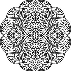 Mandala isolated on the white background. Template for coloring book page. Oriental mystical pattern.