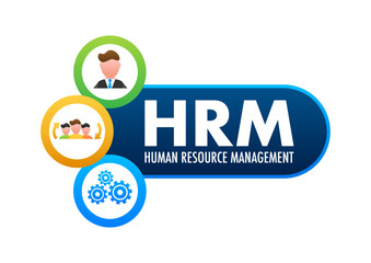 HRM Human Resource Management icon, label badge. Vector stock illustration. - obrazy, fototapety, plakaty