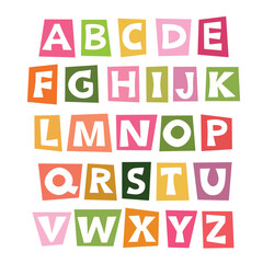 Colorful childish alphabet for primary school, kindergarden, nursery. 