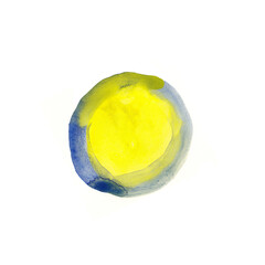 Decorative paint yellow and blue circle, stain, artistic abstract dot - 538675013