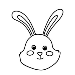 Doodle rabbit face. Cartoon element, vector sketch illustration, black outline art for web design, icon, print, coloring page