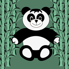 Panda in the bamboo thickets on green background. Chinese bear on bamboo jungle. 