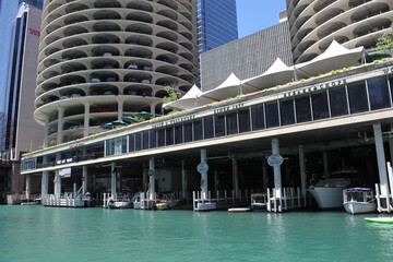boat marina on the river with condo living