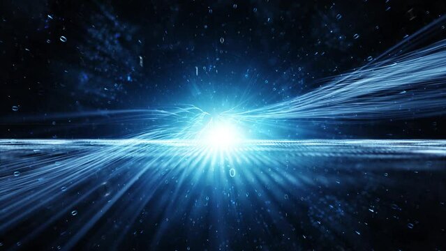 Futuristic shine digital binary code cyberspace data road technology looped animation background.
