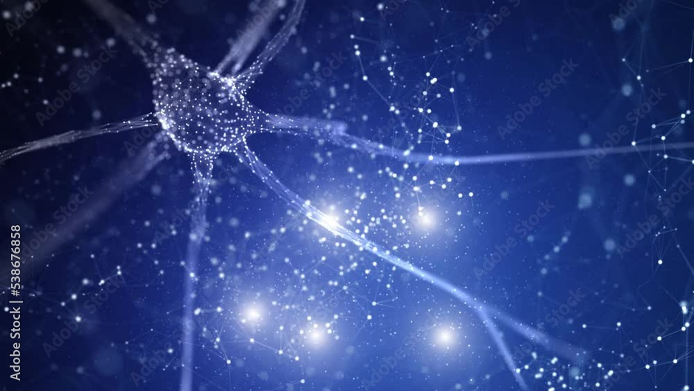 Poster looped ai nerve cell in the abstract digital brain animation background.